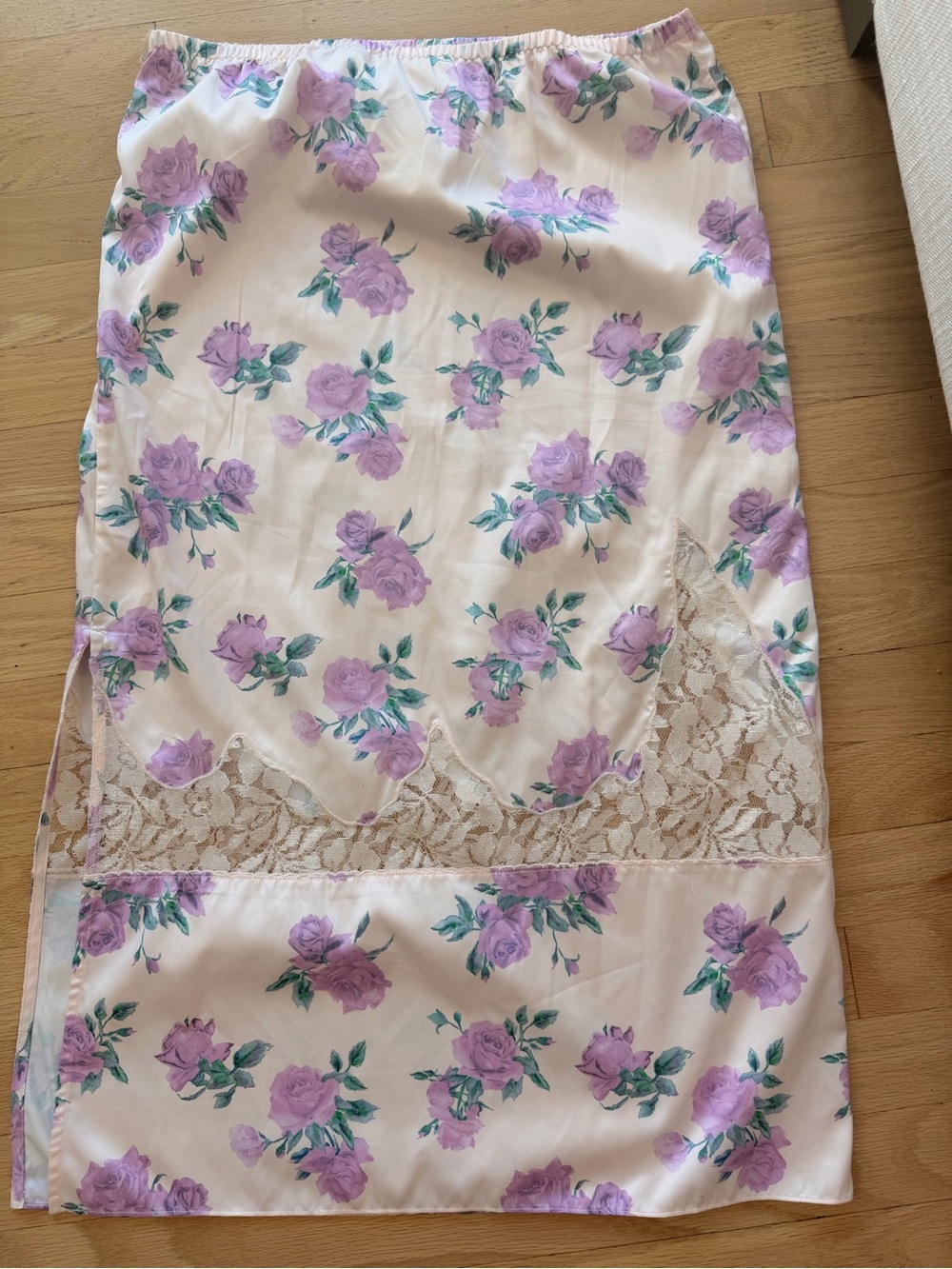 LoveShackFancy Cream Maxi Skirt with Lavender Rose Print - Picture 5 of 5